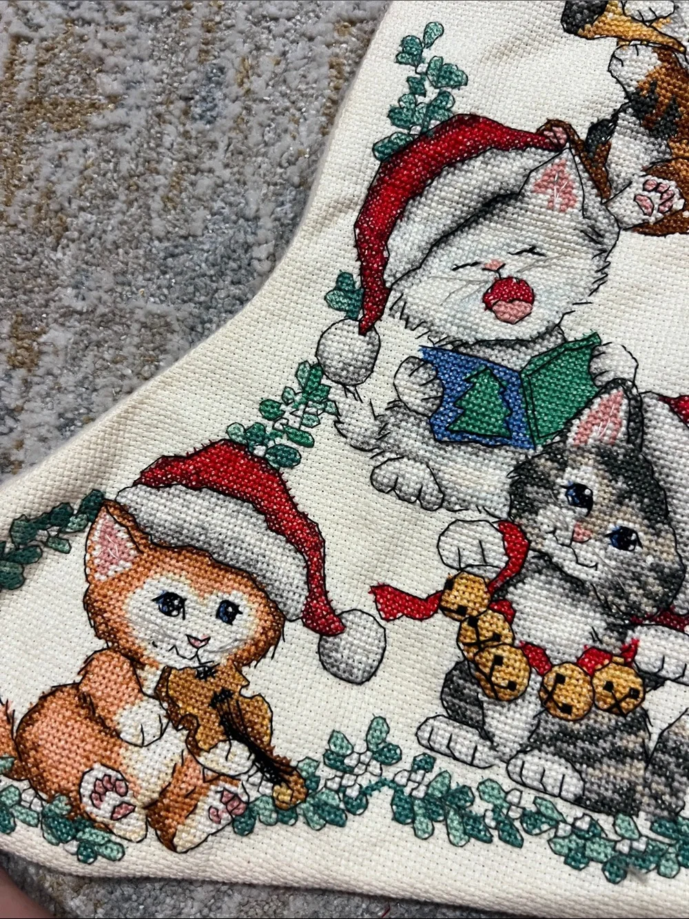 Vintage Holiday Cat Christmas Stocking - handmade z95